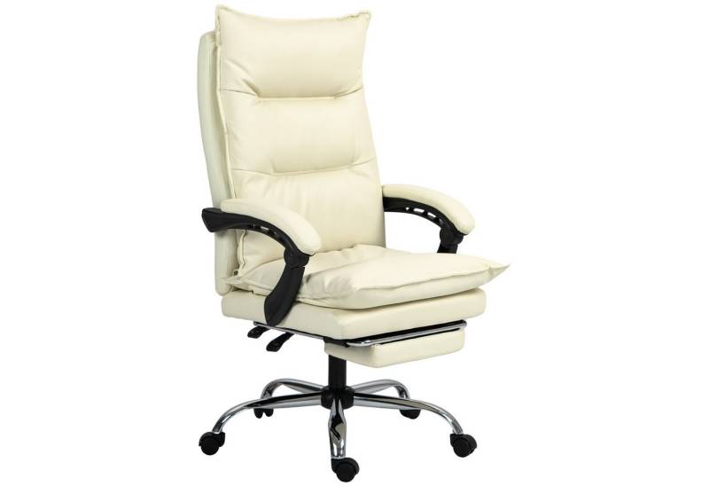 Vinsetto Schreibtischstuhl Drehstuhl mit Wippfunktion, Fußstütze (Chefsessel, 1 St), bis 135kg Belastbar, Beige von Vinsetto