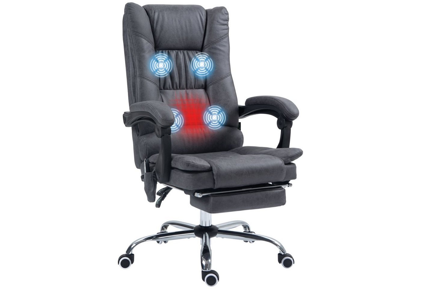 Vinsetto Schreibtischstuhl Massage-Bürostuhl 111-119 cm Drehstuhl mit Heizfunktion (PC Stuhl, 1 St), mit Fußstütze, Mikrofaser, Dunkelgrau von Vinsetto
