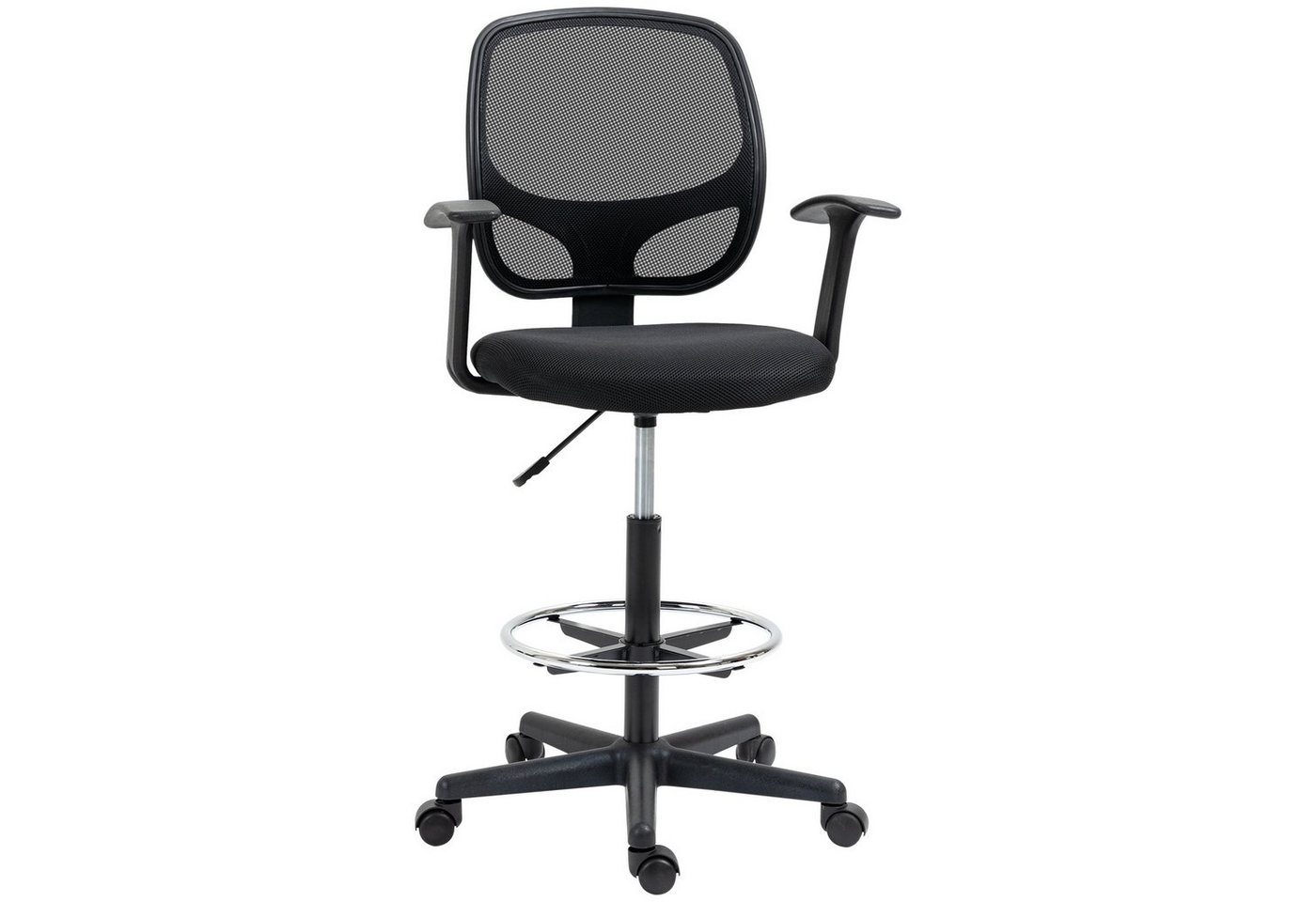 Vinsetto Schreibtischstuhl Bürostuhl Ergonomischer Zeichenstuhl mit verstellbarem Fußring (Höhenverstellbare Drehstuhl mit Rollen, 1 St), für Arbeitszimmer 60 x 56 x 110-132 cm von Vinsetto