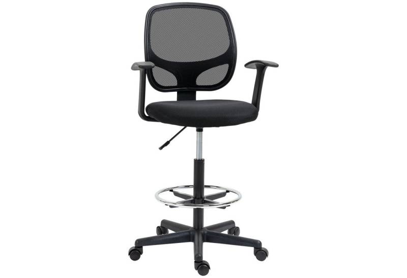 Vinsetto Schreibtischstuhl Bürostuhl Ergonomischer Zeichenstuhl mit verstellbarem Fußring (Höhenverstellbare Drehstuhl mit Rollen, 1 St), für Arbeitszimmer 60 x 56 x 110-132 cm von Vinsetto