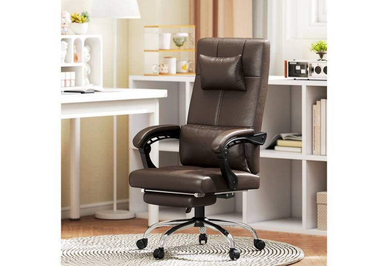 Vinsetto Schreibtischstuhl mit Massagefunktion Liegefunktion Heizfunktion Kopfkissen Ledenkissen (Bürostuhl, 1 St), Drehstuhl mit Wippfunktion, Fußstütze, Kaffee von Vinsetto