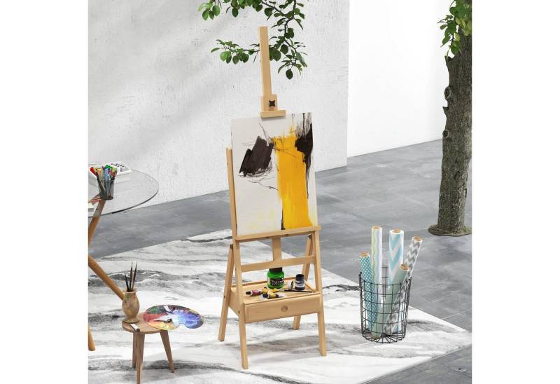 Vinsetto Staffelei Atelierstaffelei mit Halterung, Naturholz 43,5 x 43 x 150-190 cm von Vinsetto
