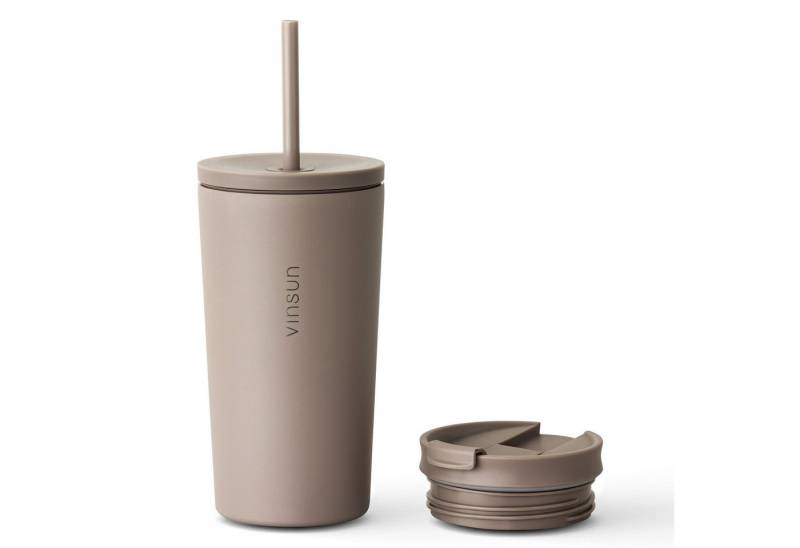 Vinsun Thermobecher Edelstahl Becher mit Strohhalm 480ml - Isolierbecher auslaufsicher, Edelstahl, Doppelwandig isoliert, BPA frei, bruchfest, Kalt- und Heißgetränke von Vinsun