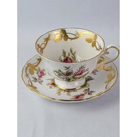 Moss Rose Gold Teetasse Und Untertasse, Royal Chelsea Vintage von VintAgeandMore7