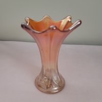 Vintage Kardinal Morning Glory Vase Orange Kunstglas Blumenmuster Handgemachte von VintAgeandMore7