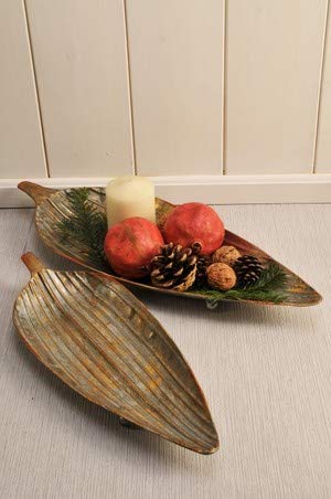 Vintage Home Dekoschale Obstschale Blattform im 2er Set Silber Gold l 50cm Metallschale Teller Antik von Vintage Home