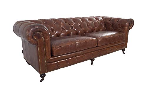 Chesterfield-Sofa 2-Sitzer Echtleder Sofa Couch Vintage Cigar Leder Dunkelbraun von Vintage-Line