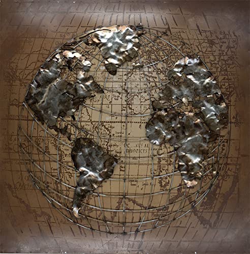 Handgefertigtes Metallbild 3D-Optik Verschiedene Größen Kunst Bild Wandbild (Globus) von Vintage Line