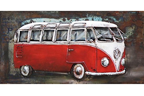 Handgefertigtes Metallbild 3D-Optik verschiedene Größen Kunst Bild Wandbild (Metallbild Bus in rot (ca. 120x80 cm)) von Vintage Line