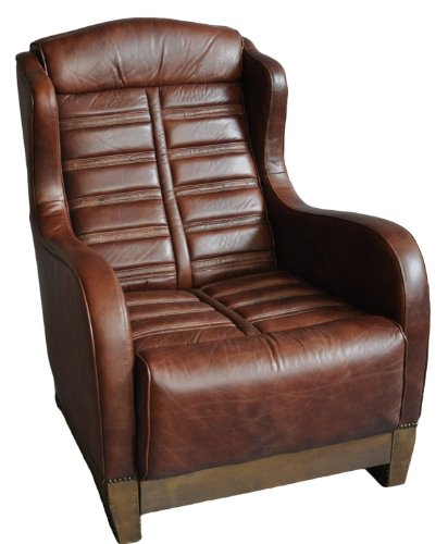 Ohrensessel Ripley Vintage-Leder Aluminium Echtleder Sessel Montaigne Brown von Vintage-Line