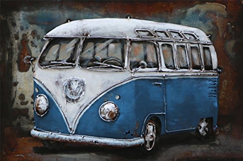 Vintage Line Handgefertigtes Metallbild 3D-Optik Verschiedene Größen Kunst Bild Wandbild (Metallbild Bus in blau (ca. 60x40 cm)) von Vintage Line