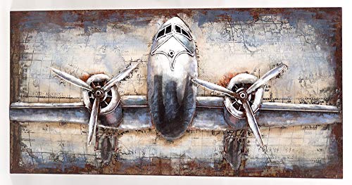 Vintage-Line Handgefertigtes Metallbild 3D-Optik Wandbild Verschiedene Größen Kunst Bild (Metallbild Flugzeug (ca. 120x60 cm)) von Vintage-Line