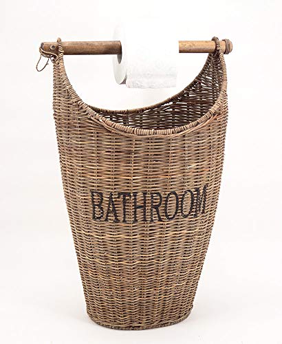 Vintage-Line Toilettenpapier Eimer mit Aufdruck Aufbewahrungskorb Toilettenrollenhalter Rattan Naturrattan Handgefertigt von Vintage Line