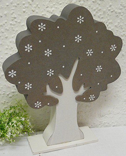 Deko Figur Objekt BAUM grau / weiß aus Holz 20 x 16 cm von Vintage