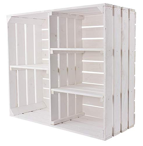 1x Vintage-Möbel 24 Shabby Chic Holzschrank mit 3 Mittelbretter und Trennbrett weiß/Weiss 77cm x 68cm x 35cm Bücherregal Weinkiste Obstkisten Zwischenbretter Obstkiste Schuhregal Ablage Altes Land von Vintage Möbel 24 GmbH