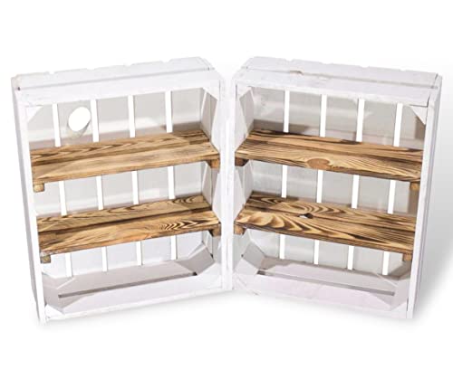 Vintage Möbel 24 GmbH 2 weiße Kisten flach mit 2 geflammten Mittelbrettern 50cmx40cmx16cm Gewürzregal Ablage Obstkiste Weinkiste Wandregal Holzkiste Regalkiste Box Regal von Vintage Möbel 24 GmbH