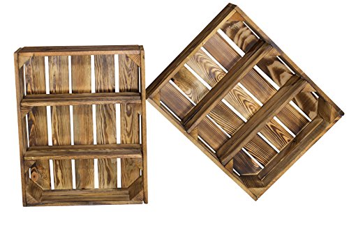 2er Set - Regalkiste Flach mit 3 Fächern Geflammt 50x40,5x16cm von Vintage Möbel 24 GmbH