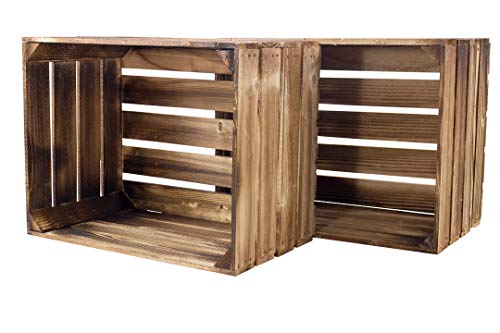2x Vintage-Möbel24 geflammte/braune Weinkiste 50cm x 40cm x 30cm Holzkisten Obstkiste Kiste Box Apfelkiste Regal von Vintage Möbel 24 GmbH