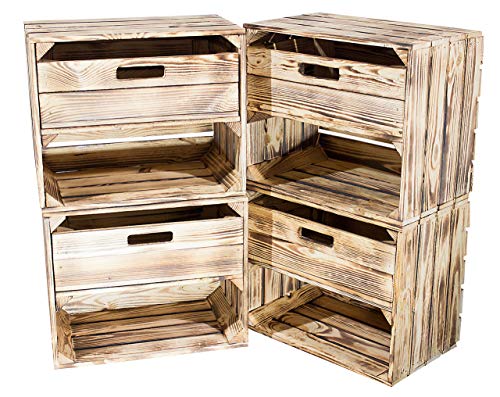 3X Charmant geflammte Holzkisten zur Aufbewahrung, mit Schublade, neu, für rustikale Kistenmöbel, Kommoden DIY, 50x40x30cm von Vintage Möbel 24 GmbH