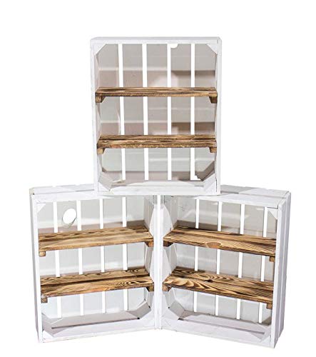 3X Vintage-Möbel 24 Neu weiße/Weisse Kiste Flach mit 2 geflammten/flambierten Mittelbrettern 50cmx40cmx16cm Gewürzregal Ablage Obstkiste Weinkiste Wandregal Holzkiste Regalkiste Box Regal von Vintage Möbel 24 GmbH