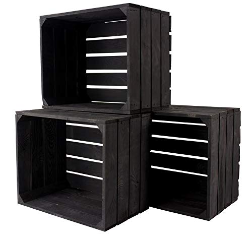 3x Vintage-Möbel 24 neue schwarze Obstkiste 50cm x 40cm x 30cm Kiste Holzkisten standard Weinkiste Regal Wandregal Ablage Apfelkiste massiv universell von Vintage Möbel 24 GmbH