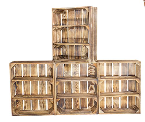 4er Set - Obstkisten Möbel mit 3 Fächern flambiert 50x40,5x16cm von Vintage Möbel 24 GmbH