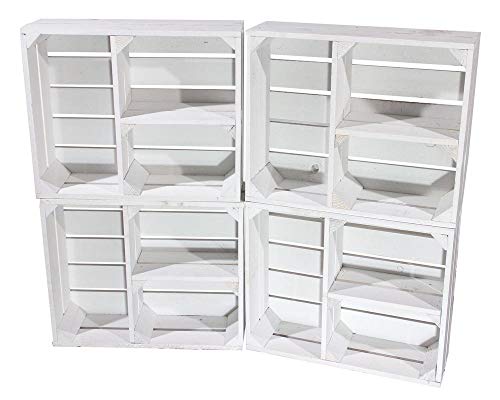 4x Vintage-Möbel 24 Flache weiße Apfelkiste mit T Trenner 50cm x 40cm x 16cm Ablageregal weiss Fächer Regalsystem Obstkiste Weinkiste Holzkiste massiv Vintagestyle Gartenmöbel Balkon von Vintage Möbel 24 GmbH