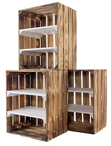 6X Vintage-Möbel24 geflammte/flambierte Obstkiste mit 2 weißen Zwischenbrettern 50cm x 40cm x 30cm Holzkiste Rega Box 6X Vintage-Möbel24 geflammte/flambierte Obstkiste mit 2 weißen Zwischenbrettern 50cm x 40cm x 30cm Holzkiste Rega Box von Vintage Möbel 24 GmbH