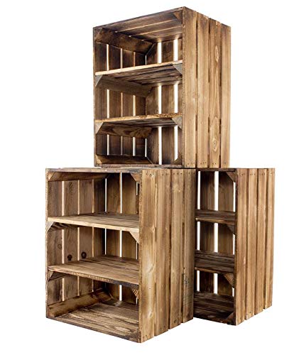 6X Vintage-Möbel24 geflammte/flammbierte Obstkiste mit 2 Böden Quer 50cm x 40cm x 30cmRegal Holzkiste Holzregal 6X Vintage-Möbel24 geflammte/flammbierte Obstkiste mit 2 Böden Quer 50cm x 40cm x 30cmRegal Holzkiste Holzregal von Vintage Möbel 24 GmbH