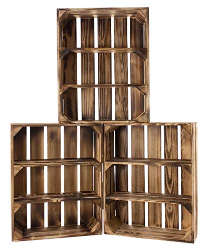6x Vintage-Möbel24 geflammte/braun Regal flach mit 3 Fächern 50cm x 40cm x 16cm,Gewürzregal Obstkiste Kiste Holz von Vintage Möbel 24 GmbH