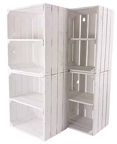 9X Vintage-Möbel 24 Neue weiße/Weisse Obstkiste mit Einlegeboden/Zwischenbrett Quer 50cm x 40cm x 30cm Wandregal Normale Holzkisten Regal Bücherregal Kiste Weinkiste von Vintage Möbel 24 GmbH