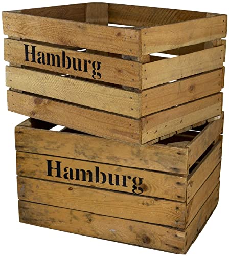 Originale Vintage Obstkisten Altes Land Apfelkisten Regal Couchtisch Weinkisten (4er Set - Apfelkiste mit Erzeugeraufdruck 50x40x30) von Vintage Möbel 24 GmbH