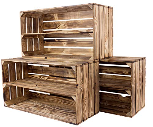 Vintage Möbel 24 GmbH 1-12 Set Große Geflammte Holzkiste mit Mittelbrett 68x40x30cm (4er Paket) von Vintage Möbel 24 GmbH