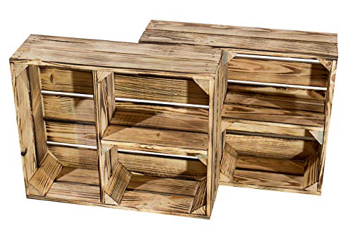 Vintage Möbel 24 GmbH 4 geflammte Holzkisten mit 3 Fächern 50cm x 40cm x 16cm Obstkiste Regal Holzregal Kiste von Vintage Möbel 24 GmbH