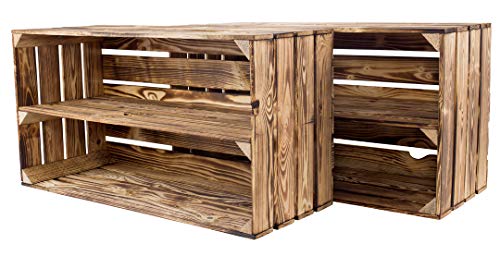 Vintage Möbel 24 GmbH Große Geflammte Holzkiste mit Mittelbrett 68x40x30cm (2er Paket) von Vintage Möbel 24 GmbH