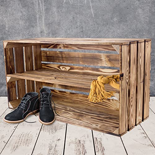 Vintage-Möbel24 GmbH Große geflammte Holzkiste mit Mittelbrett 68x40x30cm von Vintage Möbel 24 GmbH