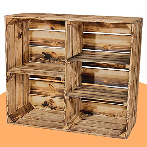 Vintage-Möbel24 GmbH Geflammter Holzschrank mit 3 Mittelbretter und Trennbrett 77x68x35cm, Holzschrank, Schrank, Regal,Holzregal, Obstkisten,Weinkiste,Apfelkiste von Vintage-Möbel24 GmbH