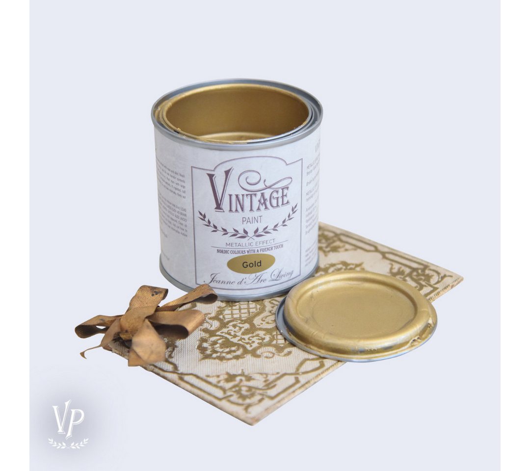 Vintage Paint Kreidefarbe Vintage Paint Metallic Gold In/Outdoor 200 ml Kreidefarbe ECO LABEL, Spritzarm, Umweltfreundlich, Farbecht, ECO Label von Vintage Paint