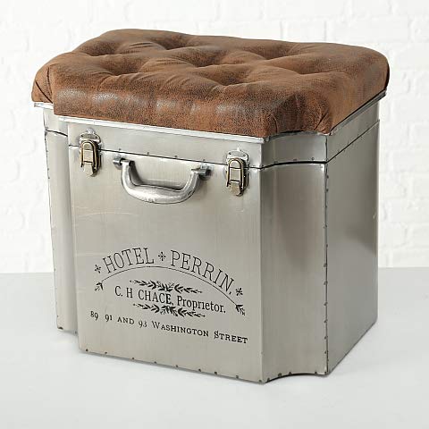 Vintage Sitzhocker aus Metall Design Truhe von Vintage Sitzhocker