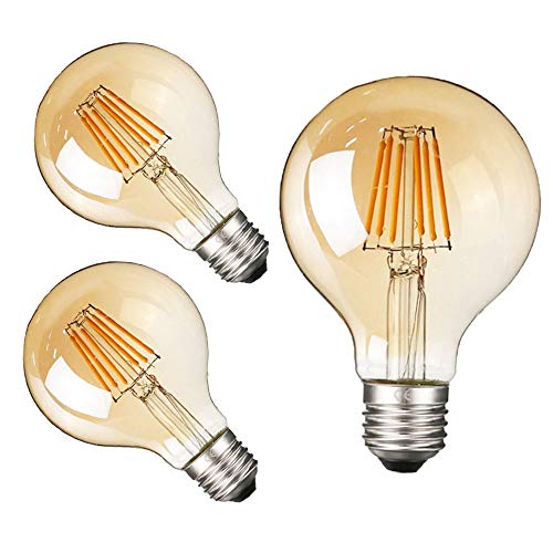 3 Packungen G95 LED-Glühlampe, Nicht Dimmbare Vintage E27-Schraubbirne, 6W Energiesparend, Entspricht 60W Glühlampe, Retro-Glühbirne mit Bernsteinfarbenem Glaskugel, 2700K Warmweiß von Vintage