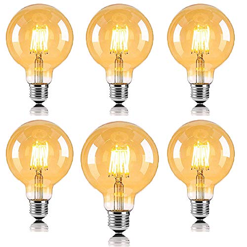 BANGSHUO 6 Stück Vintage LED-Leuchtmittel E27 Globe Glühbirne G80 6 W Warmweiß 2800K entspricht 60W Halogen-Leuchtmittel Glühbirne Glas Bernstein Ideal für Nostalgie und Retro Beleuchtung von BANGSHUO