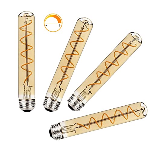 BAISHICHENG T30 E27 4W LED Glühbirnen Dimmbar Warmweiß 2700K(Ersetzen 40W Schraube Halogenbirne) 185mm Lange Röhre LED Lampen Edison Retro Vintage Dekorative Röhrenlampe E27 Schraubsockel 4Packs von BAISHICHENG