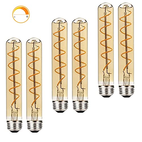 T30 E27 4W LED Glühbirnen Dimmbar Warmweiß 2700K(Ersetzen 40W Schraube Halogenbirne)185mm Lange Röhre LED Lampen Edison Retro Vintage Dekorative Röhrenlampe E27 Schraubsockel 6Packs von Vintage