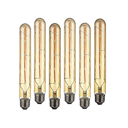 WANGPEI 6 Packs T30 Röhrenförmige LED-Glühbirne, Warmweiß 2700k Nicht Dimmbar 4W Edison Style Rauchglas E27 Glühbirne (40w E27 Schraube Halogenlampe Ersetzen)400LM von Vintage
