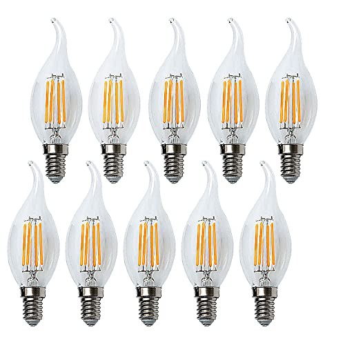 ZYUJIA 10 Packungen E14 6W LED Glühbirne(Entspricht 60W)600LM Nicht Dimmbare C35 LED-Kerzenbirne,2700K Warmweiß Vintage Birne Energiesparende Lampen,360° Abstrahlwinkel von Vintage