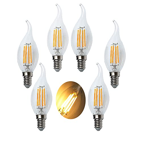ZYUJIA 6 Packungen E14 6W LED Glühbirne(Entspricht 60W)600LM Nicht Dimmbare C35 LED-Kerzenbirne,2700K Warmweiß Vintage Birne Energiesparende Lampen,360° Abstrahlwinkel von Vintage