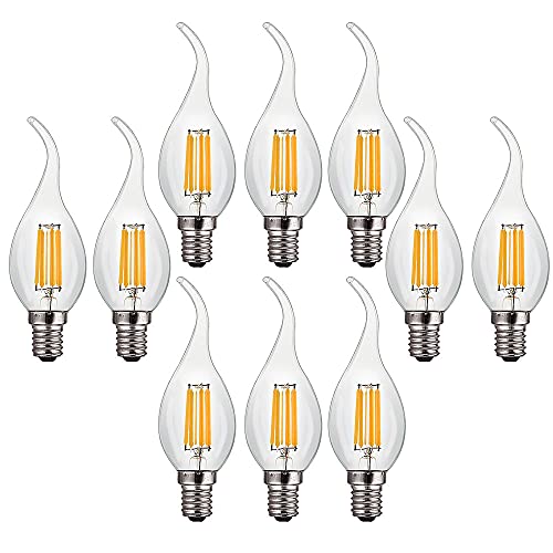 VINTAGE ZYUJIA E14 6W Dimmbare LED Lampen(Entspricht 60W)10 Packungen C35 LED Kerzenbirne 600LM 2700K Warmweiß Glühbirne Energiesparende Kandelaberlampe,360° Abstrahlwinkel von ZYUJIA