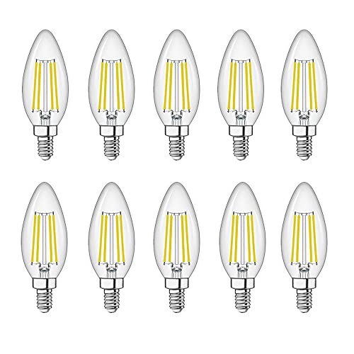 ZYUJIA E14 LED Glühbirnen,C35 Kleine Schraubkandelaber LED-Kerzenbirnen Nicht Dimmbar Klar Glas Kaltweiß 6500K 6W Glühbirne (Entspricht 60W)10 Packungen von Vintage