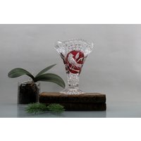 Anna Hütten Bleikristall Vase Rot Transparent Seltenes Sammler Stück Tischdekoration von Vintage4Moms