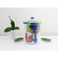 Früchtebowle Rumtopf Keramik Schüssel Mit Deckel Obst Muster Celina 18 Handarbeit von Vintage4Moms